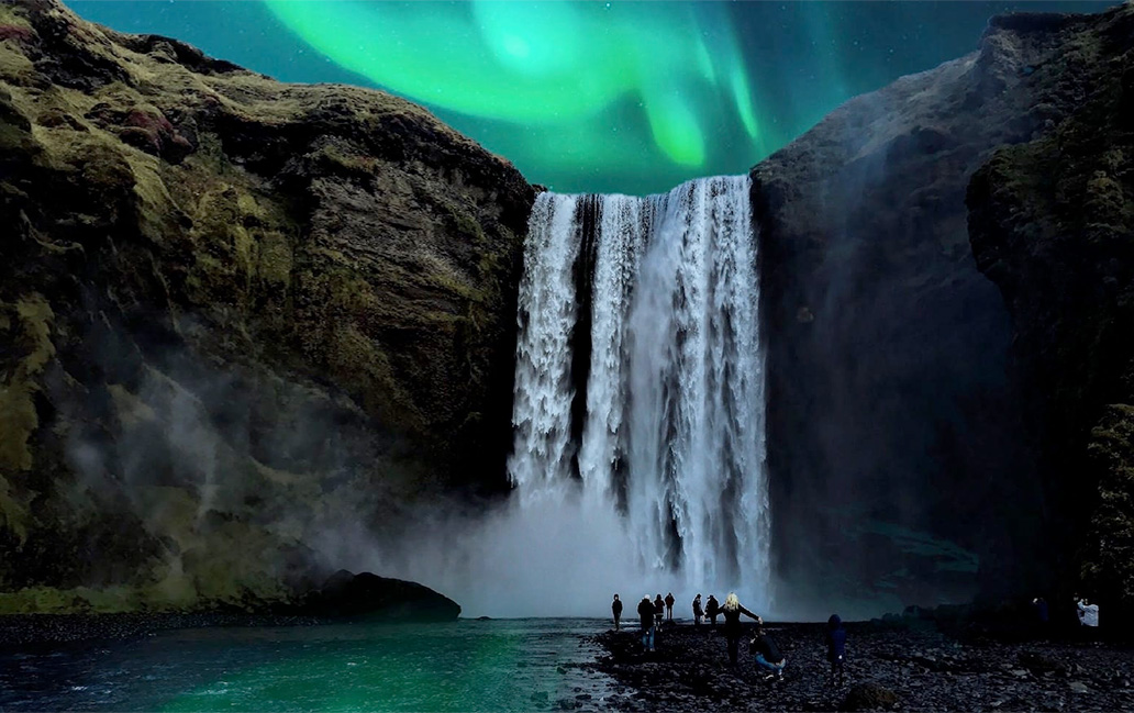 arctic-holiday-northern-lights-waterfall stunning waterfall photography