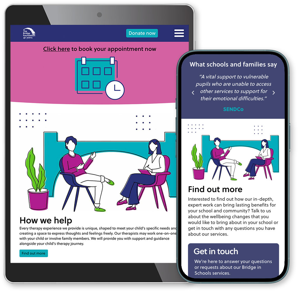 The Bridge Foundation website page in a tablet and phone